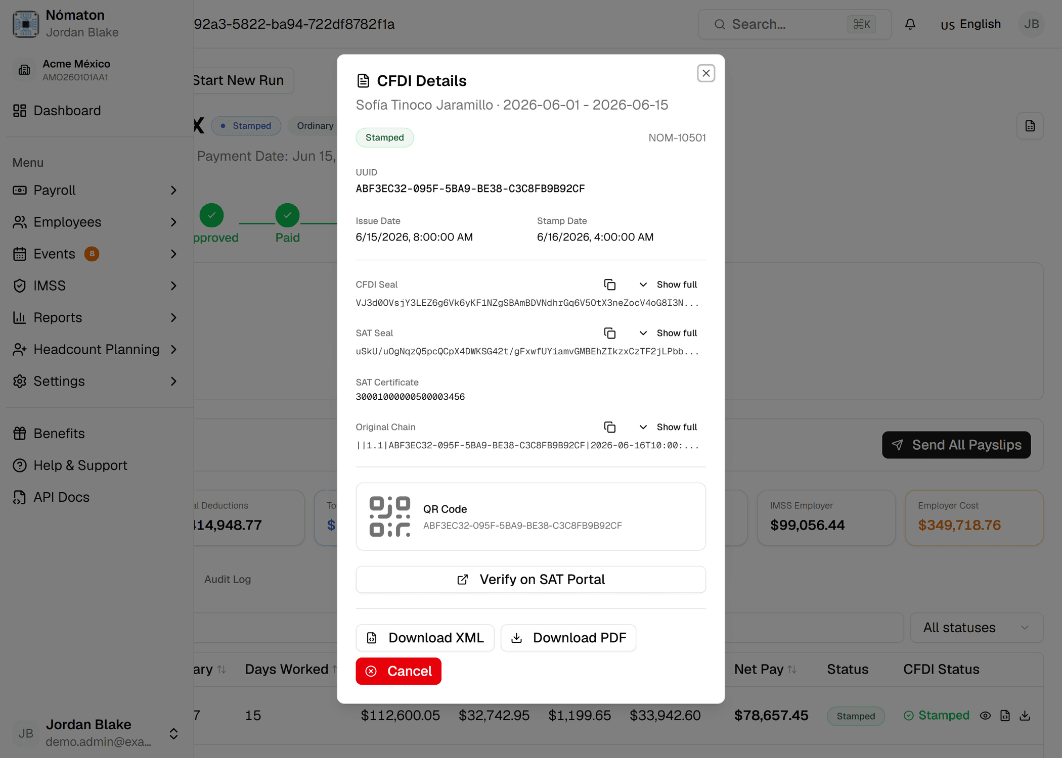 Timbrada por un PAC certificado. Cero cargas manuales.
